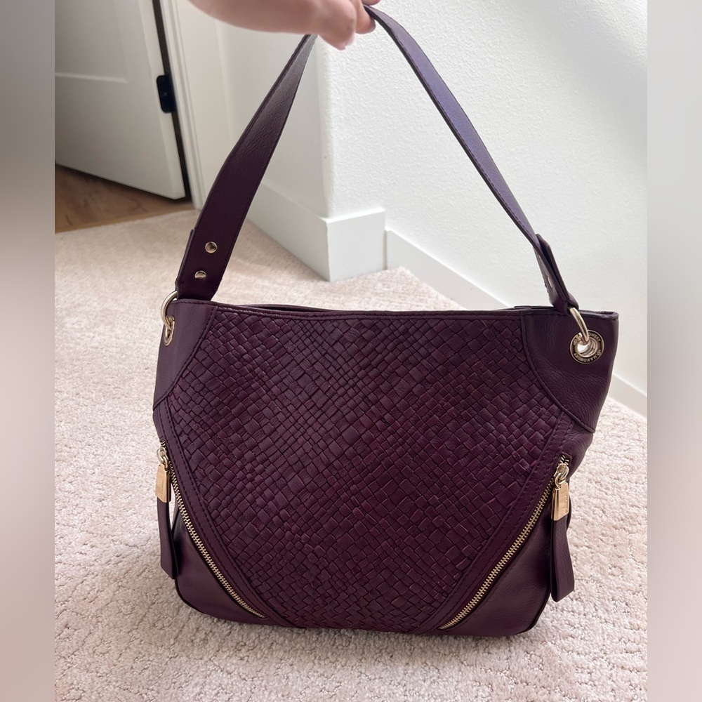 B. Makowsky Purple Woven Leather Shoulder Bag - Picture 2 of 5